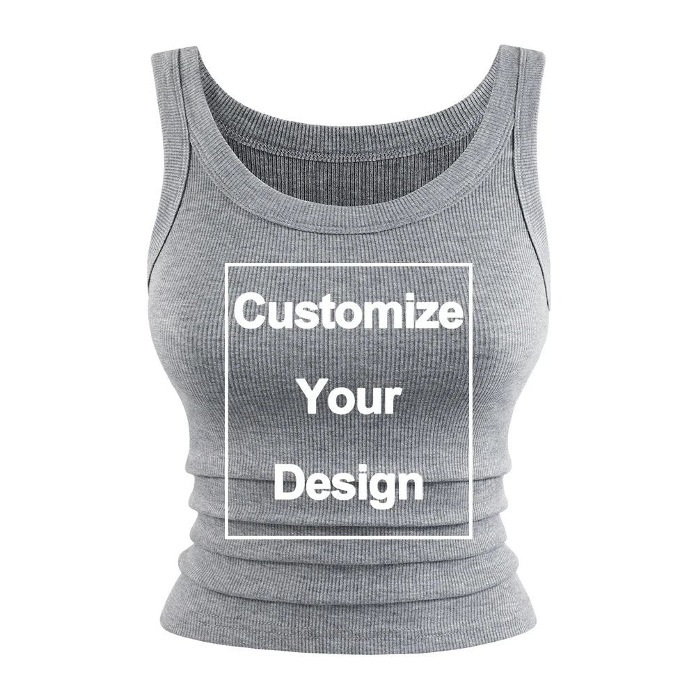 Custom Summer Womens Tank Tops DIY Logo/Letter Sleeveless Tight Ribbed Black Knit Vest Straps Casual Sporty Basic Clothing