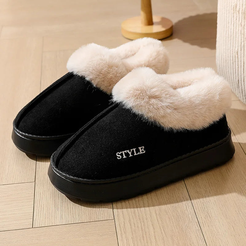 Women's Winter Slippers Non-Slip Outdoor Indoor House Shoes Plush Fleece Lined Warm Cotton Slippers For Women Platform Footwear