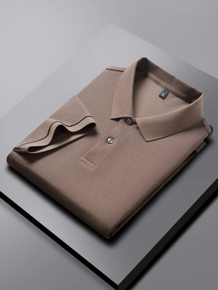 100% pure cotton boutique short sleeved high-end men's polo shirt summer high-quality solid color topsbusiness casual T-shirt