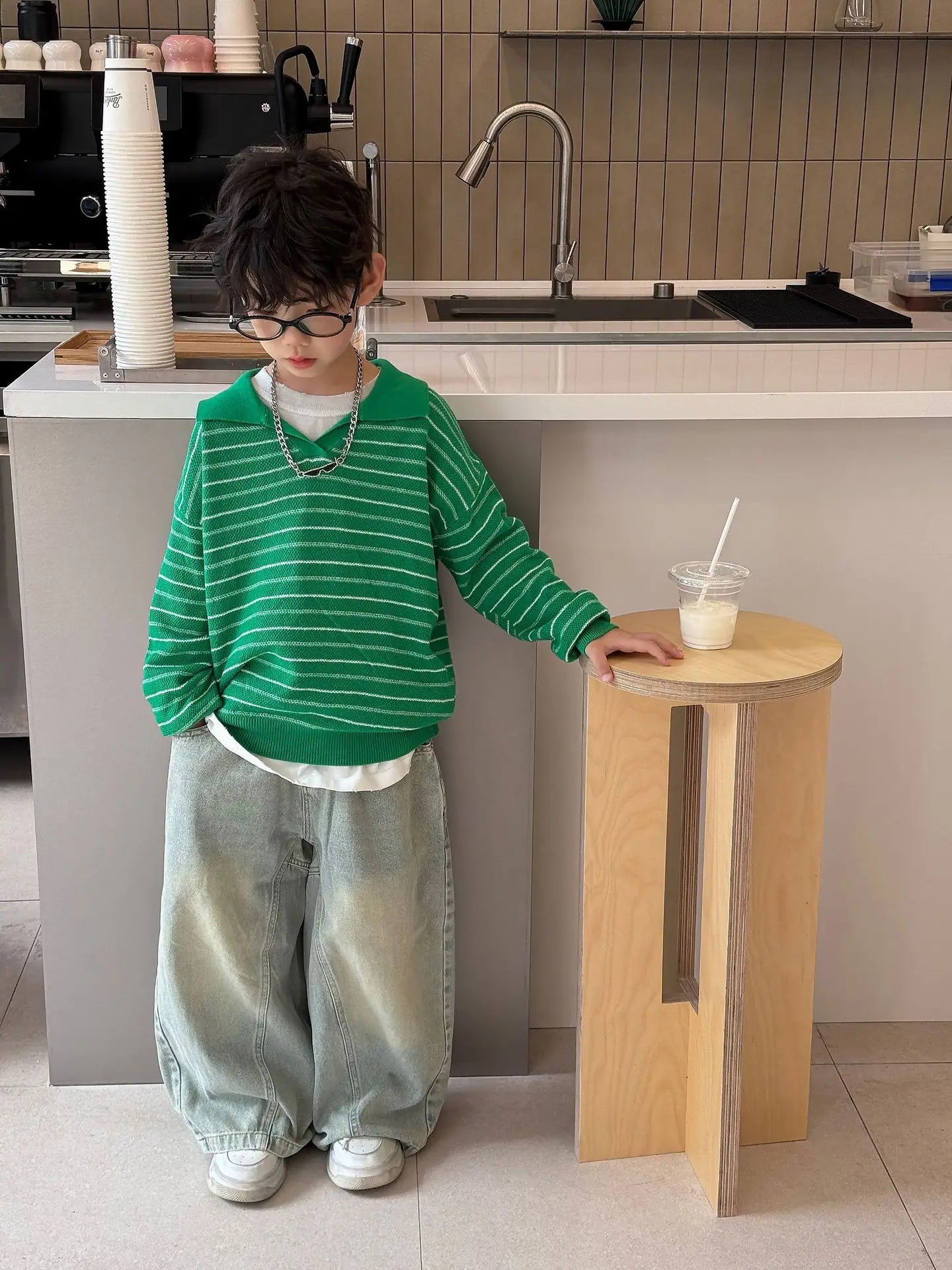 T-Shirt Sweatshirt Striped Knitted Shirt Blouses Tops Kids Clothing 2025 Autumn New Children Korean Casual Boys Fashion Trend