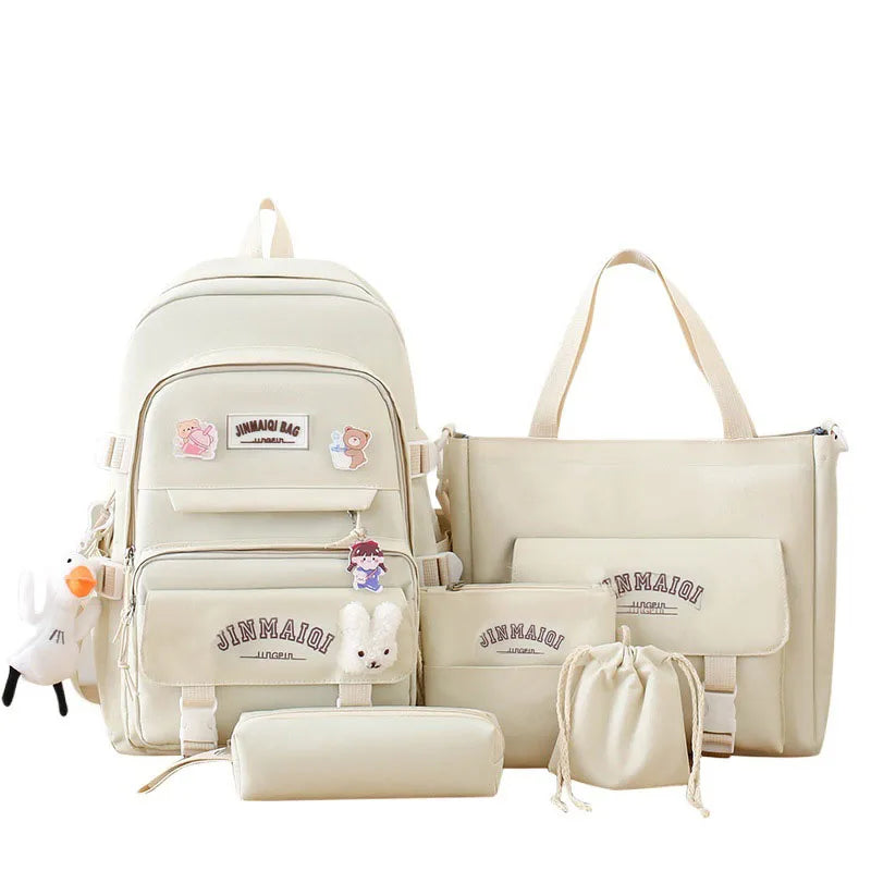 Solid Colored Teenager'S Backpack Set, Large Capacity Double Shoulder Bag, Easy Handbag And Coin Purse, Casual Crossbody Bag etc