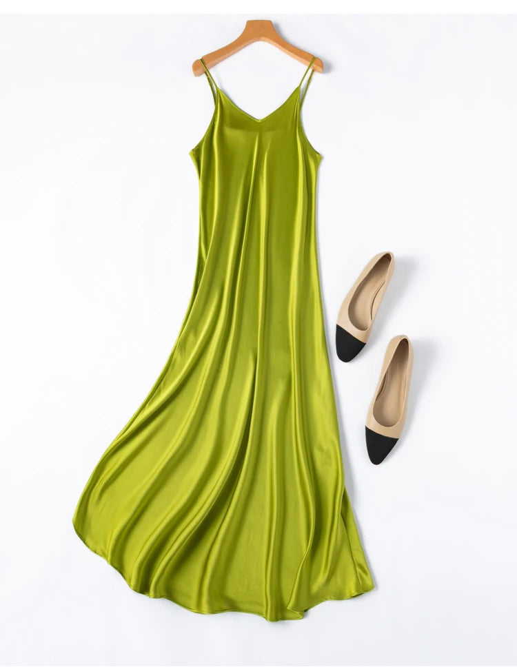 Tcyeek 100% Natural Mulberry Silk Long Dress 21MM Real Silk Summer Dresses for Women 2026 Elegant Dresses Womens Clothing Платье