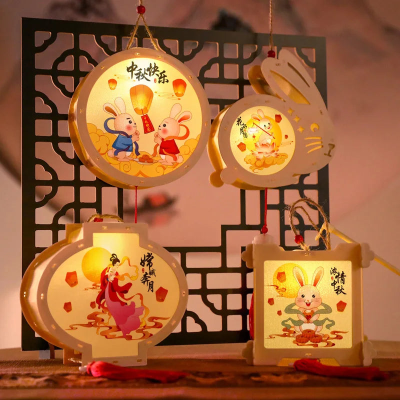 1 Set Mid Autumn Festival Lantern Making DIY Material Portable Retro Chinese Palace Lanterns Moon Festival Lamp Party Decor