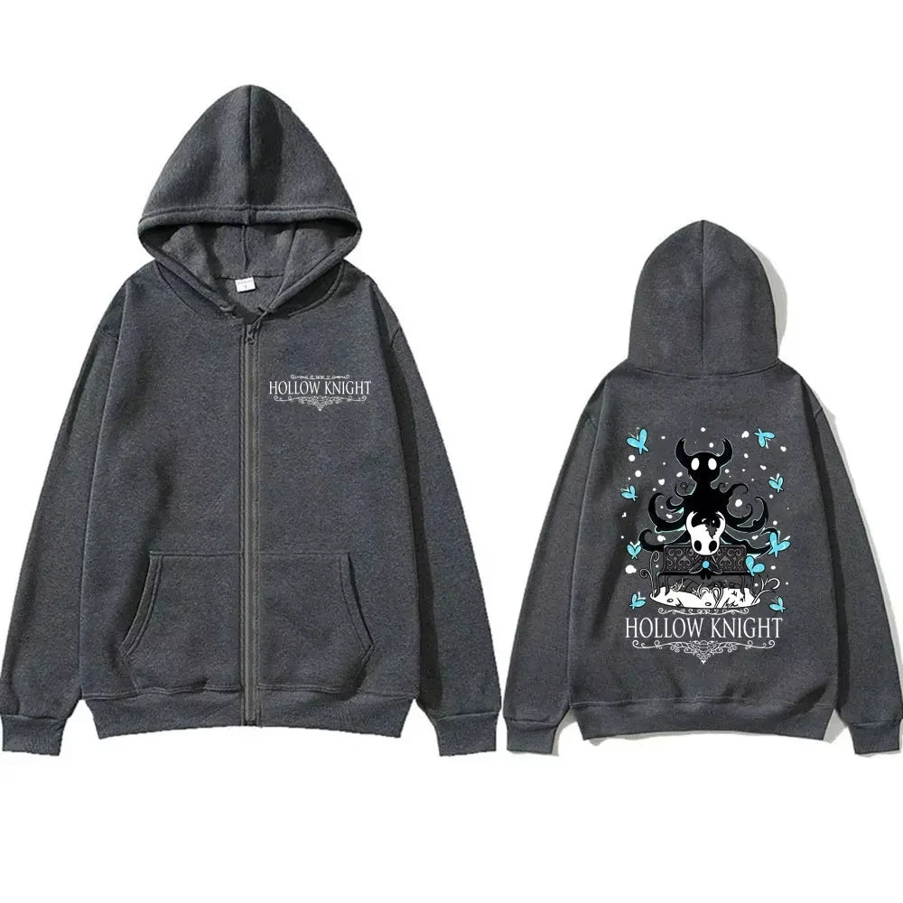 Gaming Hollow Knight Graphic Zipper Hoodie Men's Women's Casual Cartoon Style Hoodies Unisex Funny Game Lover Zip Up Jacket Coat