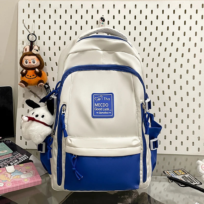 College Style Color Blocked Student School Bags Lightweight Large Capacity Multi-layer Storage Computer Backpack Campus Travel
