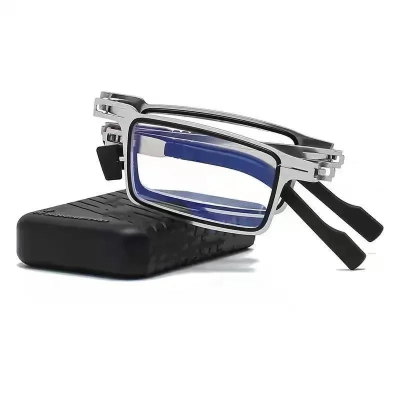 Portable Unisex Folding Reading Glasses Full Metal Frame Anti Blue Light Blocking for Men Women Presbyopia Eyeglasses with Case