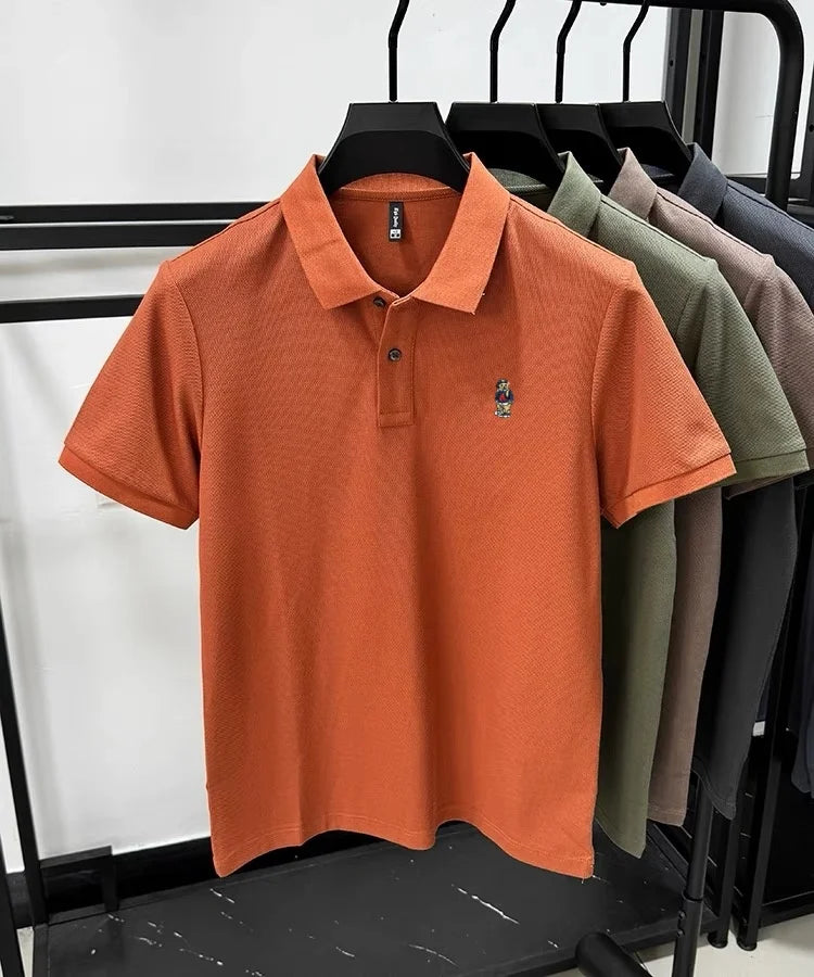 100% pure cotton high-end brand men short sleeve polo shirt new cartoon embroidery summer comfort texture luxury casual T-shirt