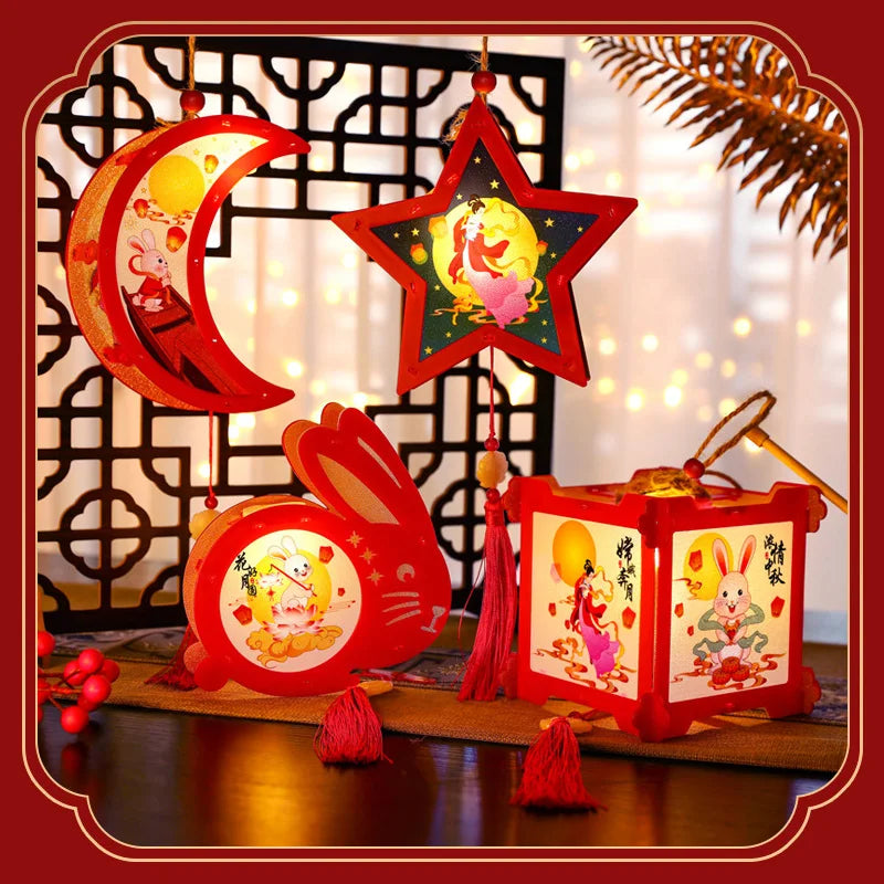 1 Set Mid Autumn Festival Lantern Making DIY Material Portable Retro Chinese Palace Lanterns Moon Festival Lamp Party Decor