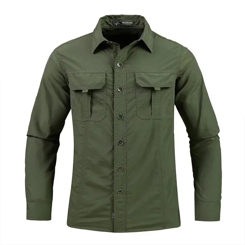 Men's Lightweight Quick-Drying Shirt Tactical Casual Military Long-Sleeved Cargo Shirt Breathable Sport Sunscreen Hiking Shirt