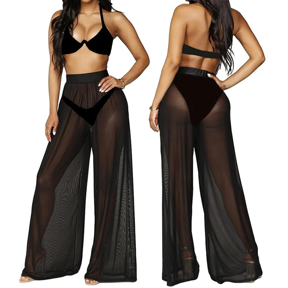 Pants Trousers Dating Daily Shopping Vacation Loose Mesh Polyester Sheer Soft Solid Color Transparent Dynamic Flare