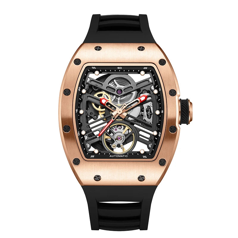 Automatic mechanical watch outdoors simple luxury watches waterproof wholesale skeleton leather mens watch gift