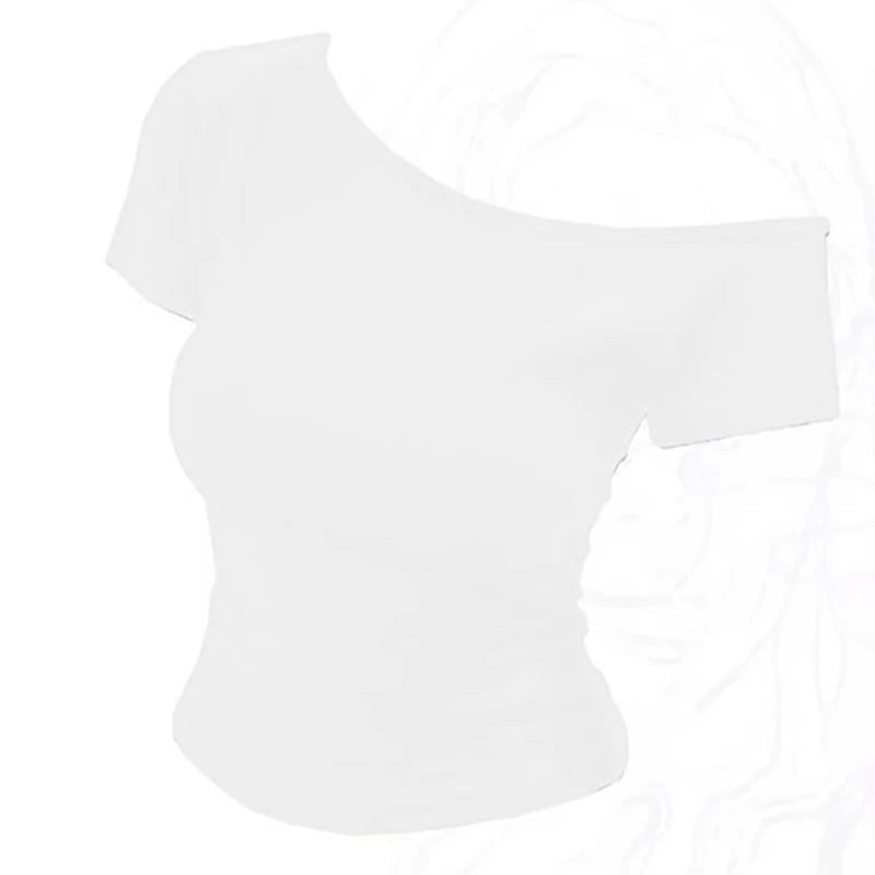 Summer Off shoulder Top Women Slim fit Body Summer Short sleeve T shirt One shoulder Female Sexy Basic Tees Korean Chic
