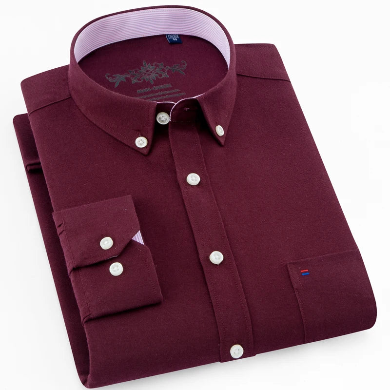 Men's Long Sleeve Oxford Button-Down Shirt with Left Chest Pocket Comfortable Autumn Winter Regular Fit Casual Versatile Fashion