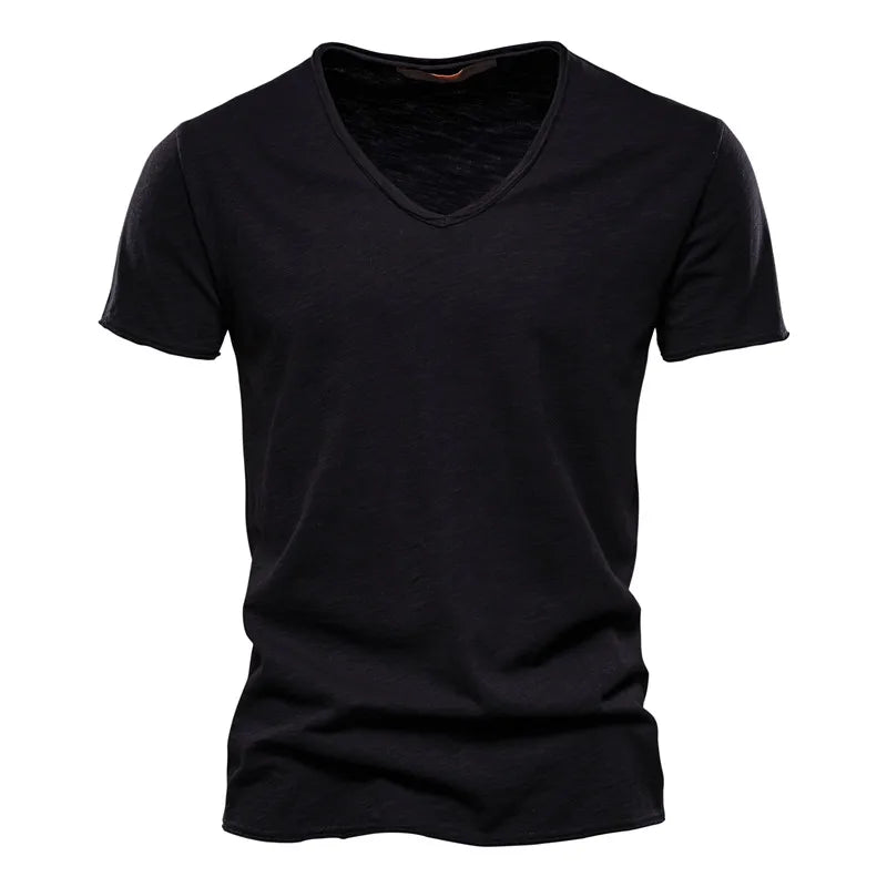 100% Cotton Men T-shirt V-neck Fashion Design Slim Fit Soild T-shirts Male Tops Tees Short Sleeve T Shirt O-neck for Men
