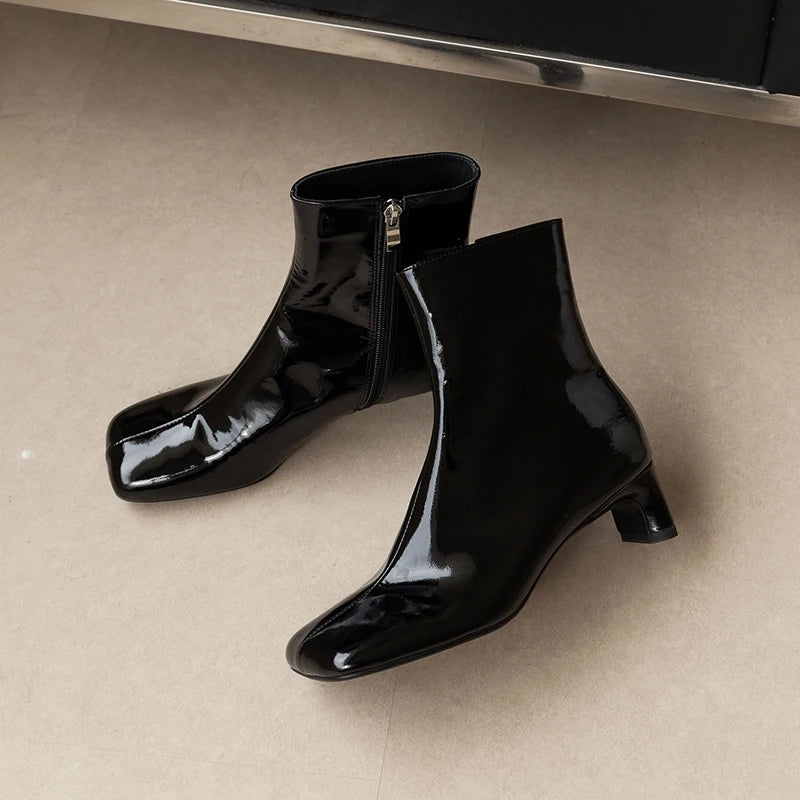 Genuine Leather Horsehair Square Toes Ankle boots,Fashion winter woman boots,knight boots, Modern High Heel boots Women pumps