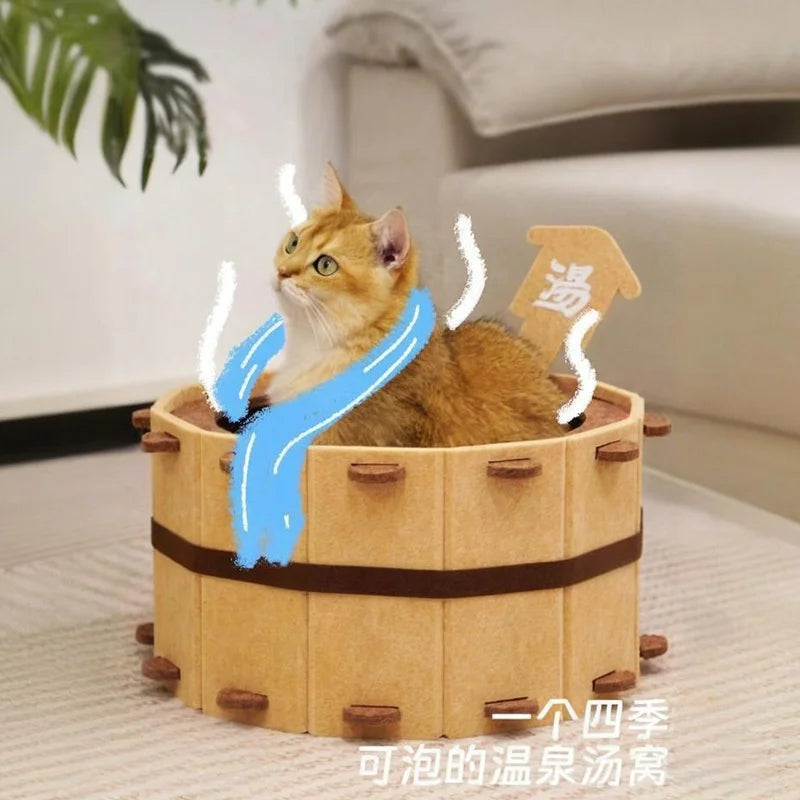 Four Seasons Bathtub Cat House Semi-Enclosed Felt Cat Bed Sturdy Washbasin Design for Claws Sharpening And Sleeping
