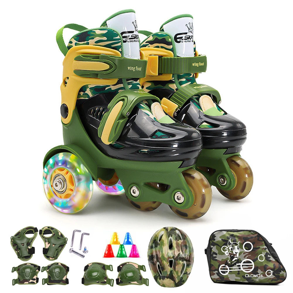 Flash Skating Shoes Kids Beginner Roller Skating Shoes Set Children Skates with Kneepad Elbow Pads Helmet Barrier Backpack Rolle