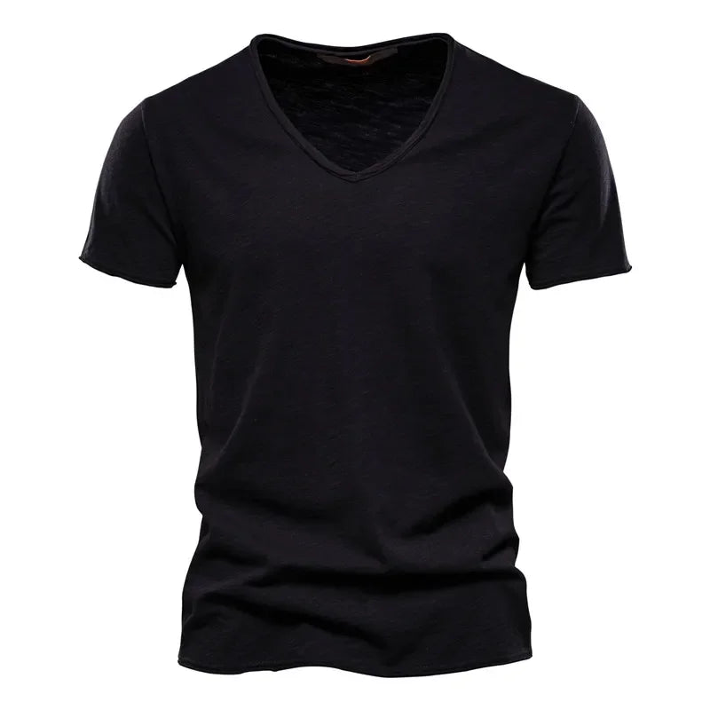 100% Cotton Men T-shirt V-neck Fashion Design Slim Fit Soild T-shirts Male Tops Tees Short Sleeve T Shirt O-neck for Men