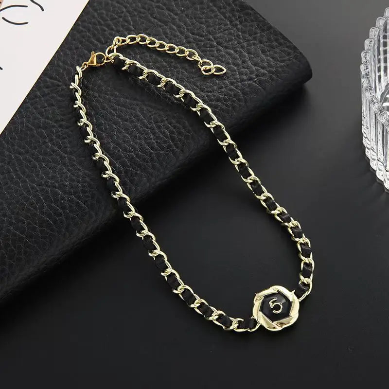 Long Necklace for Women number 5 Character Chain Sweater Chain Leather woven chain Luxury jewelry