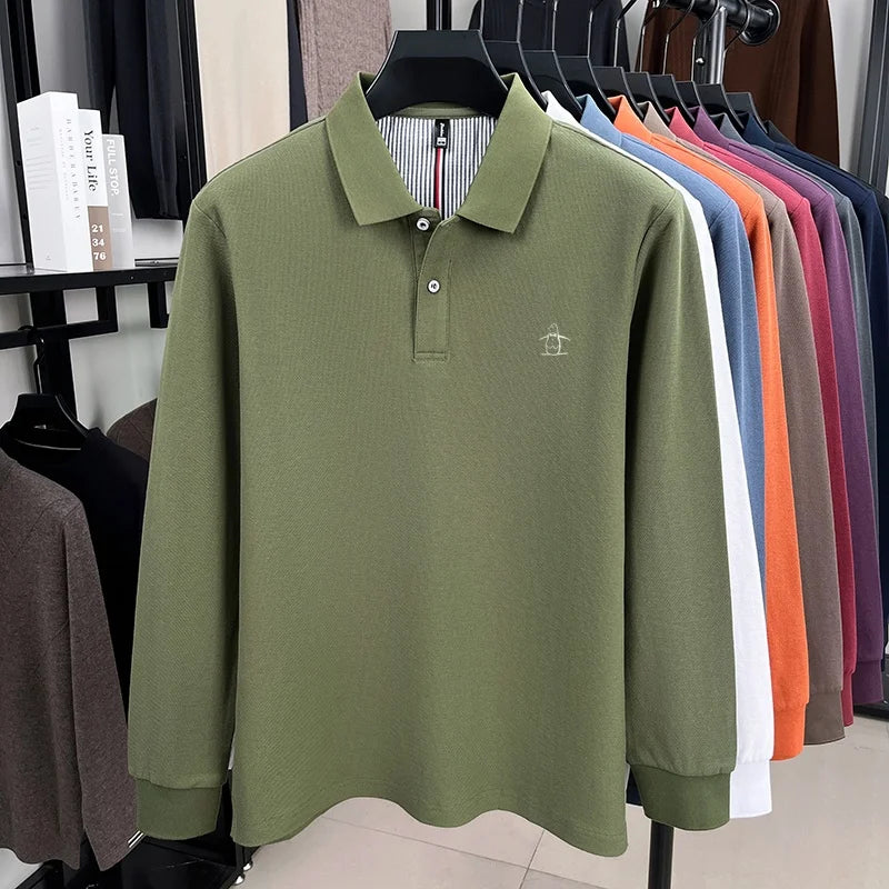 100% pure cotton high-end brand men's long sleeved polo shirt autumn fashion new luxurious original embroidery top golf T-shirt