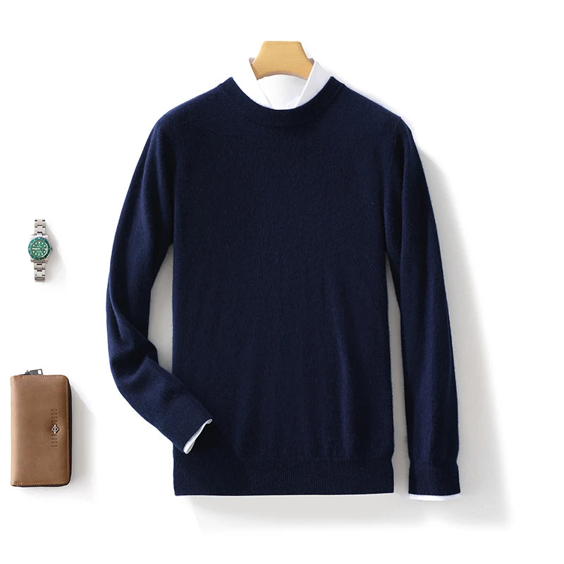 Fall/Winter New Cashmere Sweater Men's 100% Pure Wool Thick Crewneck Sweater Casual Knitted Bottom Shirt