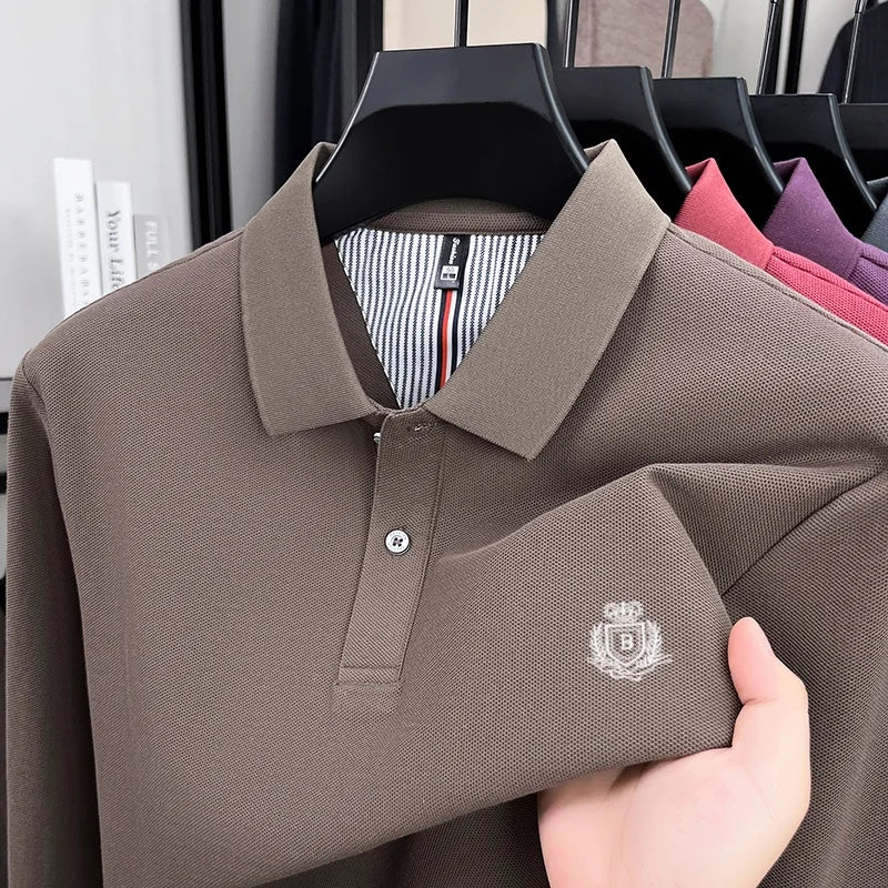 100% pure cotton high-end brand men's long sleeved polo shirt autumn fashion new luxurious original embroidery top golf T-shirt
