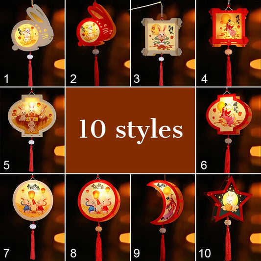 1 Set Mid Autumn Festival Lantern Making DIY Material Portable Retro Chinese Palace Lanterns Moon Festival Lamp Party Decor