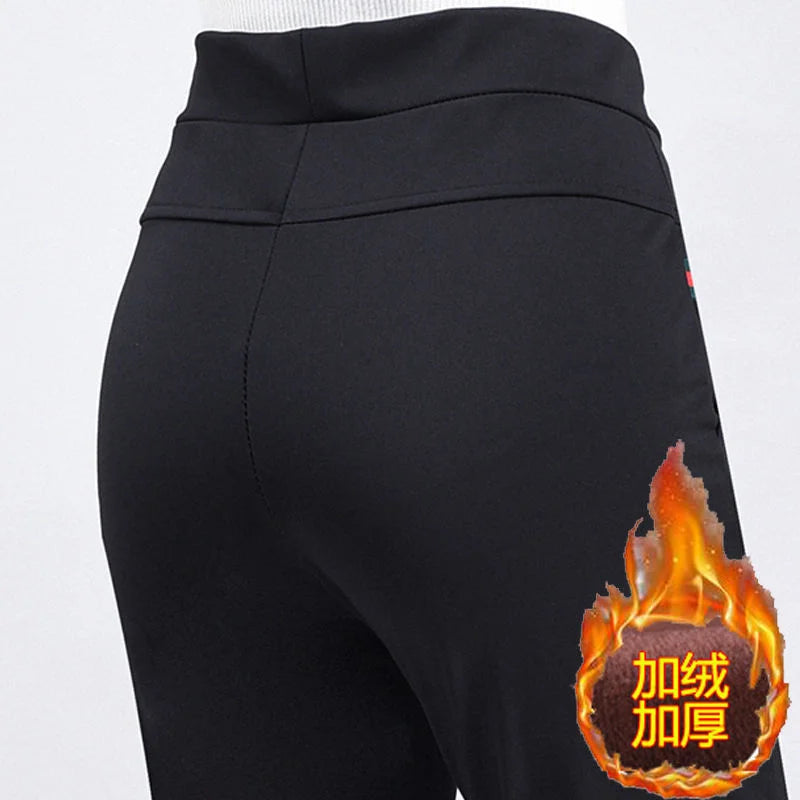 Pants Women2025Autumn Winter New Fleece Thick Middle-Aged Elderly Ladies Casual Trousers Mother High Waist Straight Pants Female