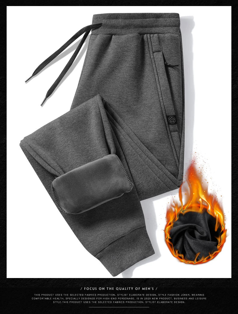 Men's pants 2025 autumn and winter with plush and thickened pure cotton casual sanitary pants, sports leg binding casual pants