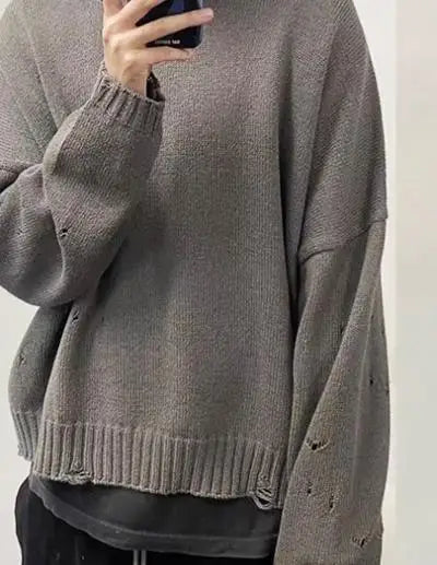 Owen Seak Men Knitted Sweater Gothic Style High Street Men's Clothing Bottoming Shirt Spring Black Baggy Pullover