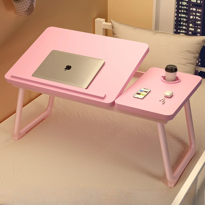Work/Study in Bed Comfortably Adjustable & Foldable Lap Desk with Cup Holder, Ventilated Design Prevents Overheating.