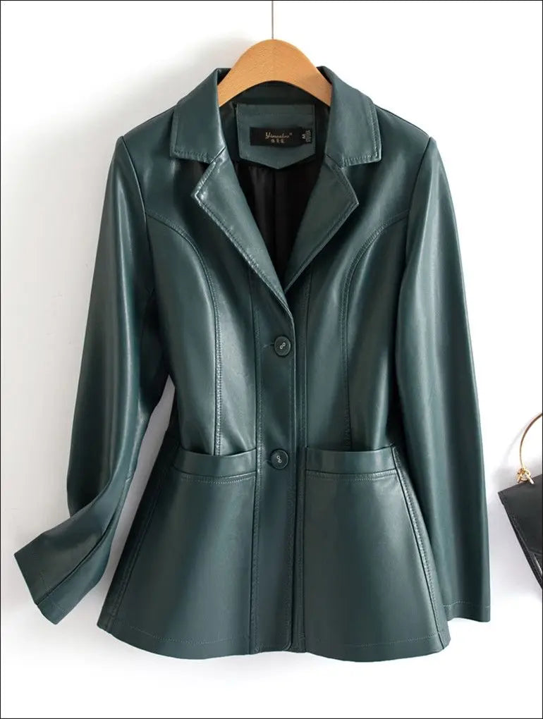 2024 New Sheepskin Jackets Fashion Wine Red Women Long Sleeve Single-breasted Coats Casual Lady Slim Split Leather Jackets M-6XL