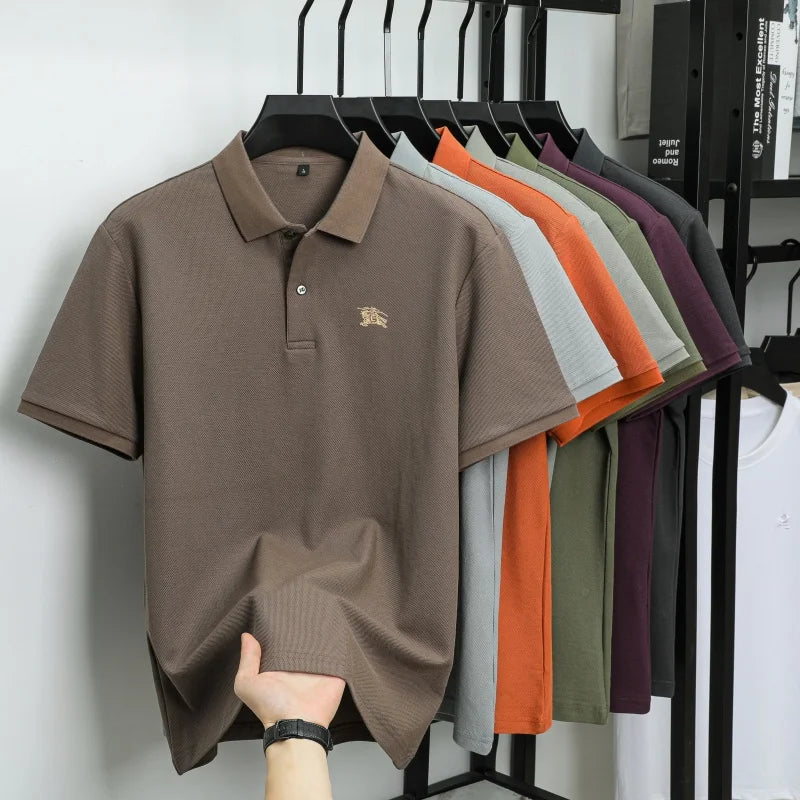 100% pure cotton comfortable breathable men's shortsleeved summer high-end brand embroidered polo shirt business casual T-shirt