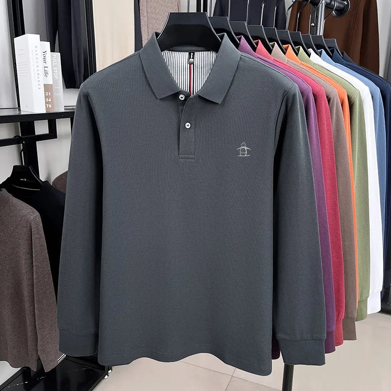 100% pure cotton high-end brand men's long sleeved polo shirt autumn fashion new luxurious original embroidery top golf T-shirt