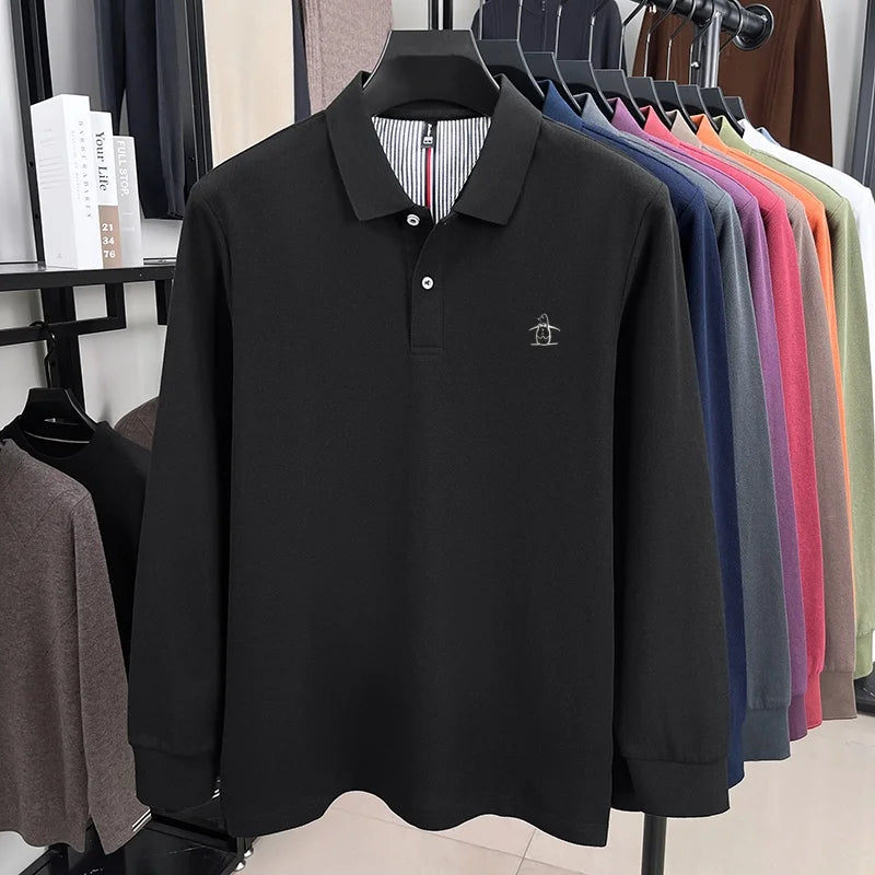 100% pure cotton high-end brand men's long sleeved polo shirt autumn fashion new luxurious original embroidery top golf T-shirt
