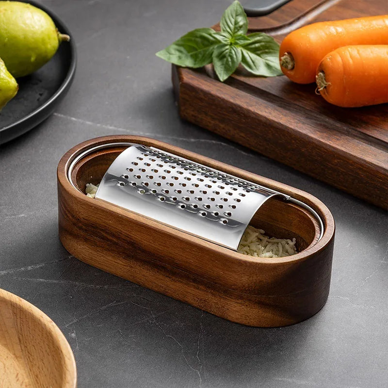 Cheese Grater With Wooden Container 304 Stainless Steel Cheese Grater Box Kitchen Parmesan Zester Cheese Grater Shredder JT
