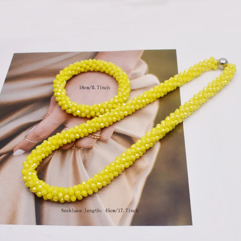 New Woven Bead Necklace Glass Beaded Bohemian Statement Necklace Bracelet Hair Accessory Set For Women Jewelry Gift