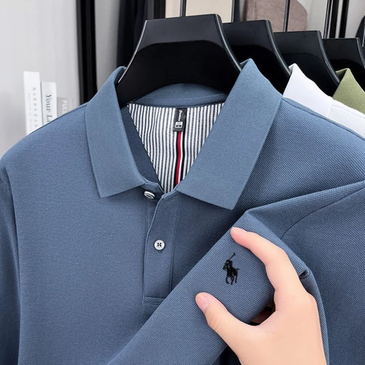 100% pure cotton 2025 Spring and Autumn new high-quality mens business casual polo shirt exquisite brand embroidered T-shirt top