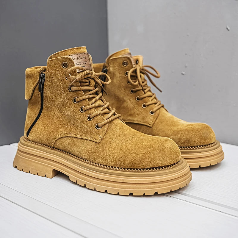 Men's high-quality suede horse boots outdoor casual leather boots thick soled English style short boots fashionable work boots