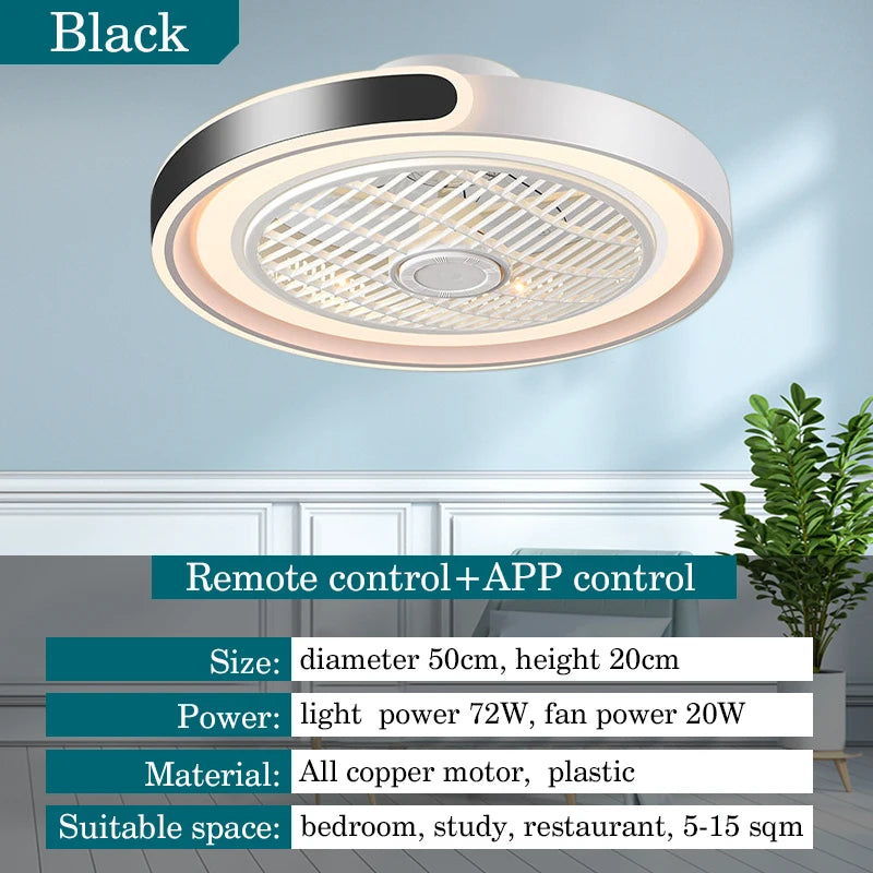 Moder Smart Fan Light Living Room Bedroom Dining Quiet Study Eye Protection Invisible Blade Reversible Durable LED Ceiling Lamp