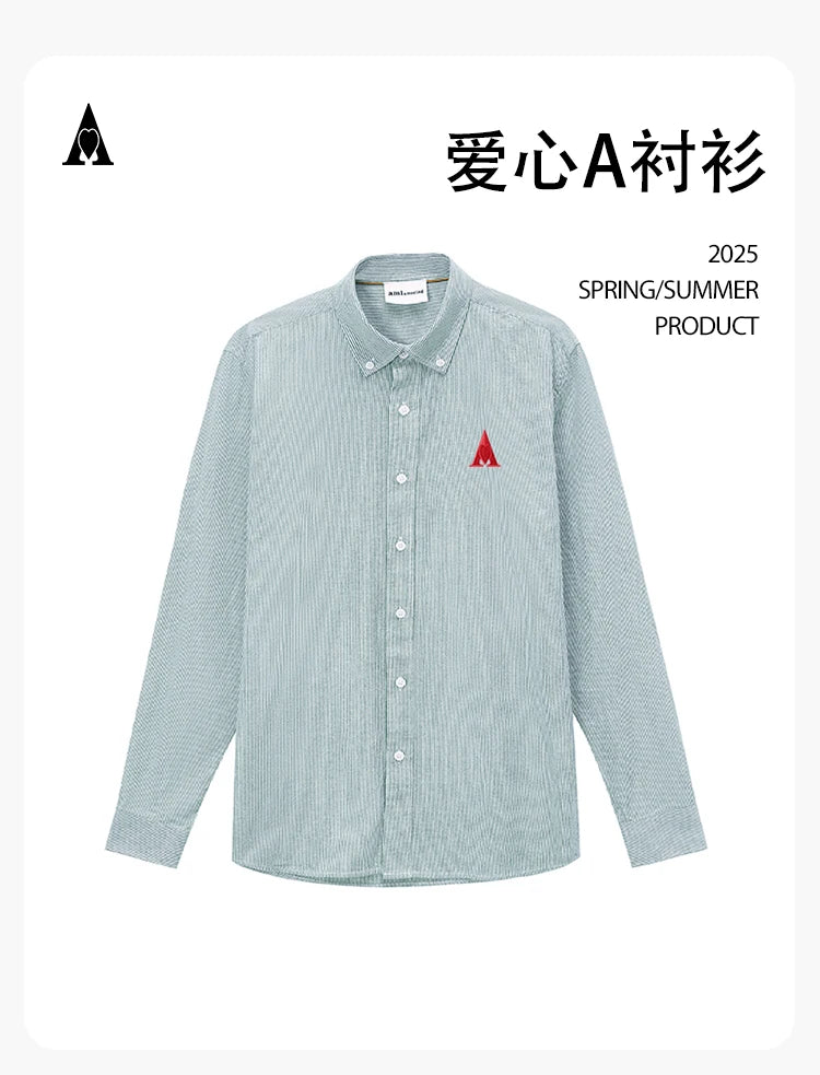 100% pure cotton heart A shirt men's solid color long sleeved high-quality brand AMI AMORING shirt men's spring casual shirt