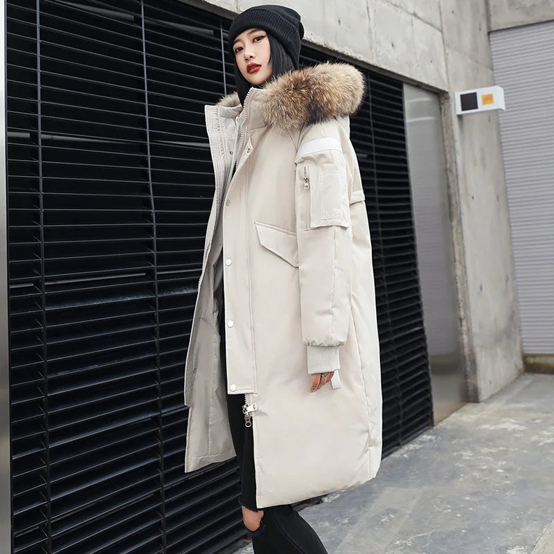 New Winter Down Jacket Men's Couple Fashion Big Fur Collar Medium and Long Youth Pie To Overcome Warmth and Thickening Tide