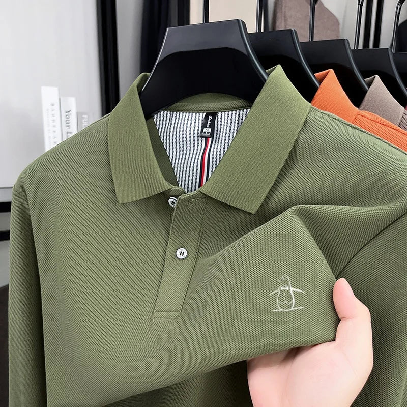 100% pure cotton high-end brand men's long sleeved polo shirt autumn fashion new luxurious original embroidery top golf T-shirt