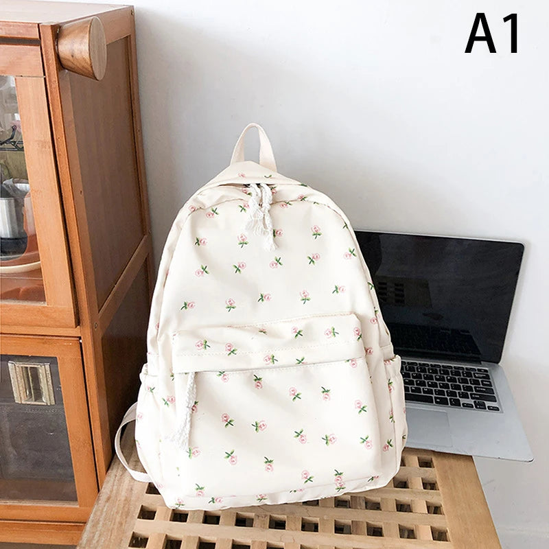 Student School Backpack Floral White School Bags For Teenage Girls Cute Women's Backpack Book Bag Nylon Rucksack