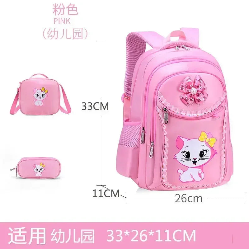 Kids Cat Backpack Set with Lunch Bag Pencil Case Cute School Bag for Girls Boys Waterproof Primary Student Bookbag