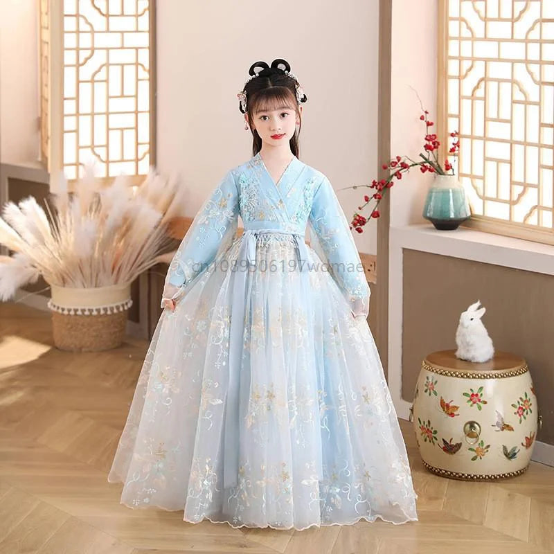 Hanfu Dress Traditional Chinese Cloth Outfit Ancient Folk Dance Stage Costumes Oriental Children Girls Fairy Princess Cosplay