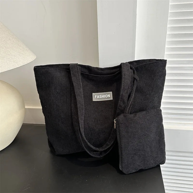 Ladies' handbag, corduroy ladies' shoulder bag, daily commuting tote bag, shoulder bag with small bag