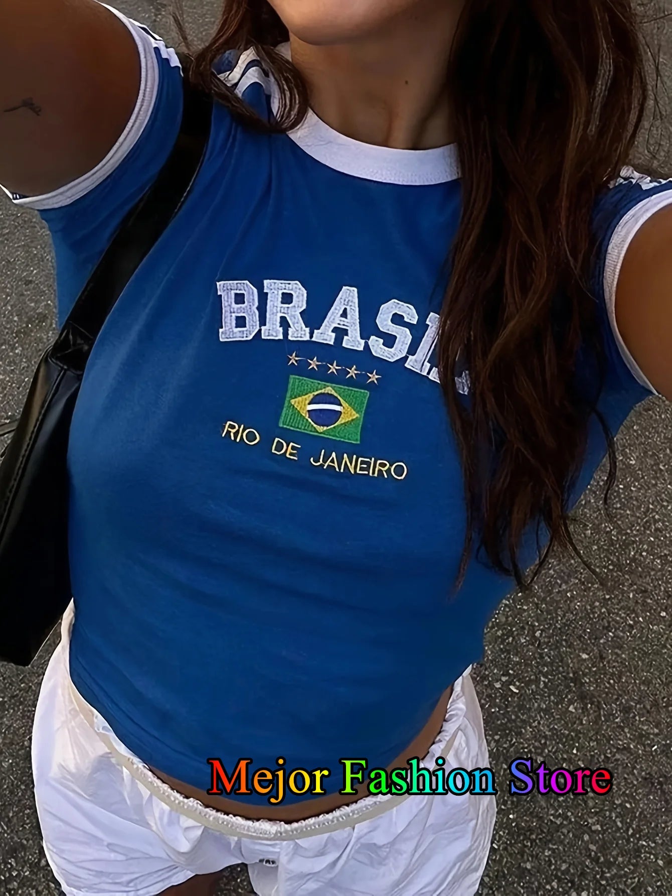 Summer T-shirt For Women Five stars Brazil Letter Aesthetic 90's Casual Short Sleeve Tee Kpop Streetwear Top Vintage Y2k Clothes