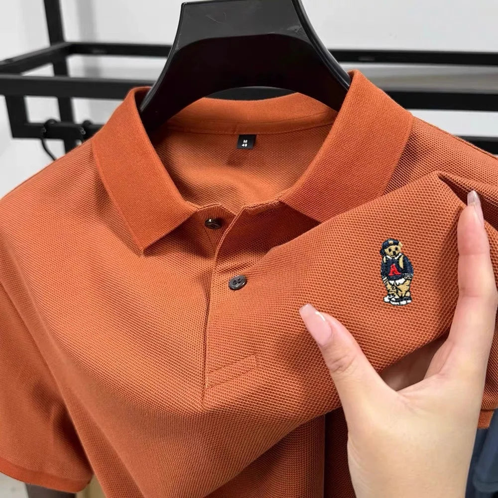 100% pure cotton high-end brand men short sleeve polo shirt new cartoon embroidery summer comfort texture luxury casual T-shirt