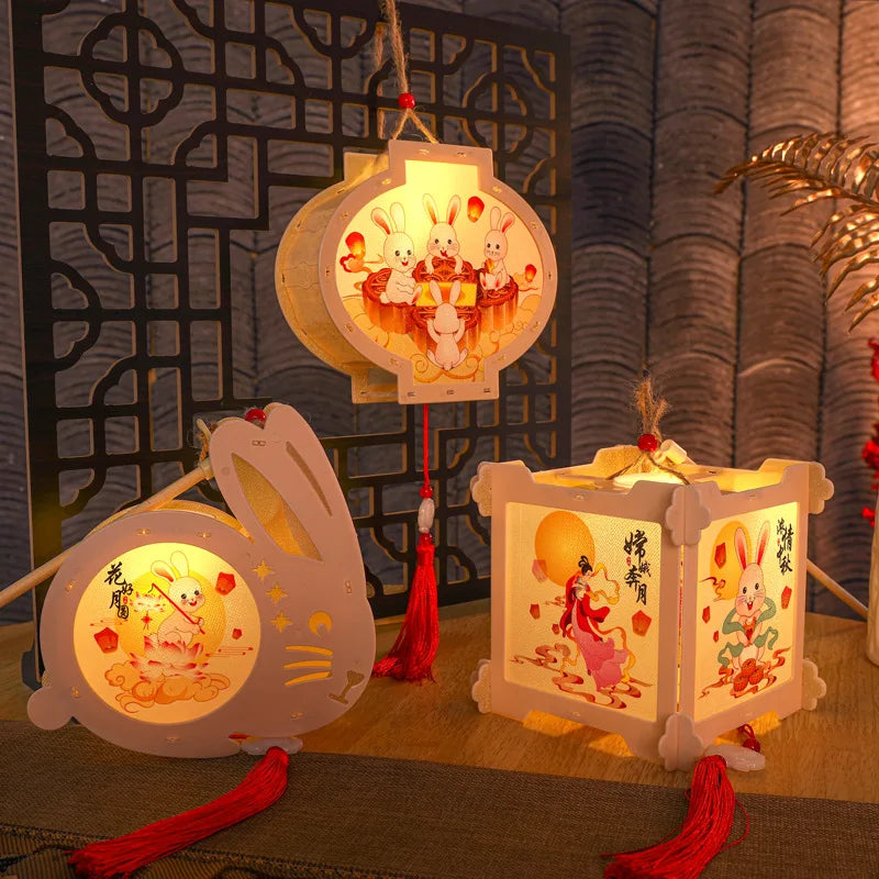 1 Set Mid Autumn Festival Lantern Making DIY Material Portable Retro Chinese Palace Lanterns Moon Festival Lamp Party Decor